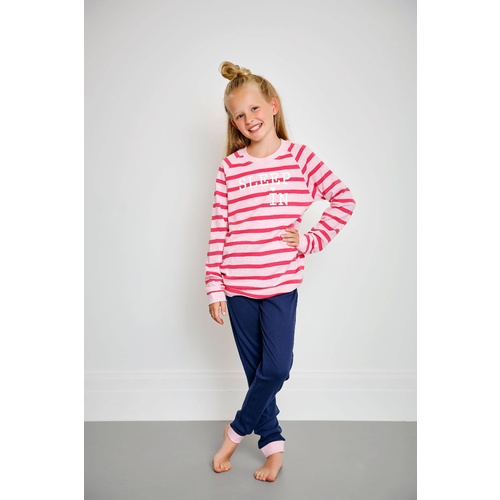 Girls Sizes 10-16 Pink Navy Cotton Long Sleeve PJS Pyjamas HL