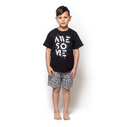 Boys PJS Sizes 8-14 Summer Cotton Short Sleeve Pyjamas Black Awesome