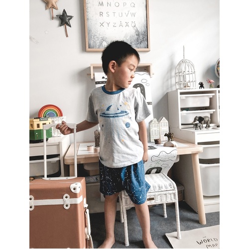 Boys PJs Sizes 3-7 Summer Short Sleeve Pyjamas Grey Spaceship 