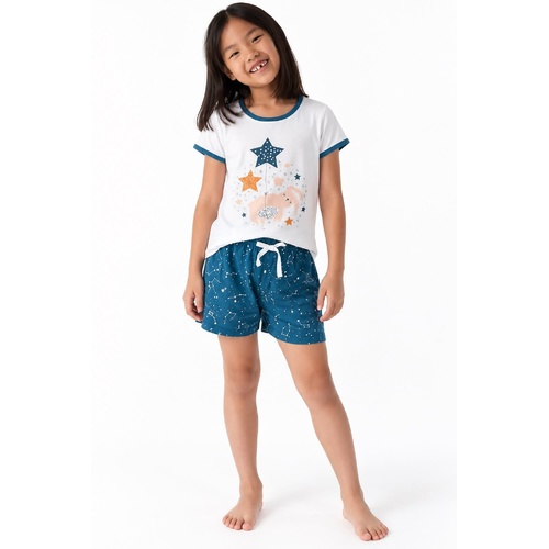 Girls Size 3-5 White Star Bunny Summer Cotton Short Sleeve Pyjama Set  - 2001