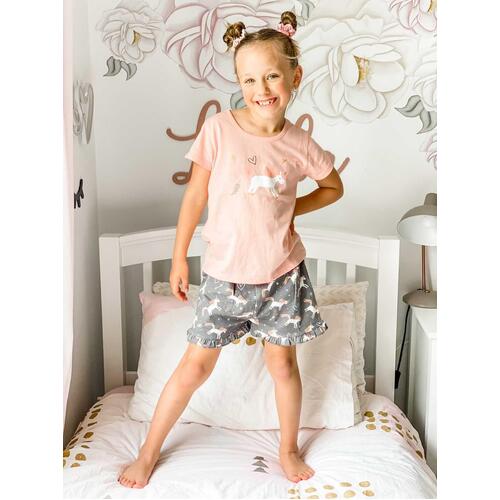 Girls PJs Sizes 3-7 Summer Short Sleeve Pyjamas Pink Unicorn 