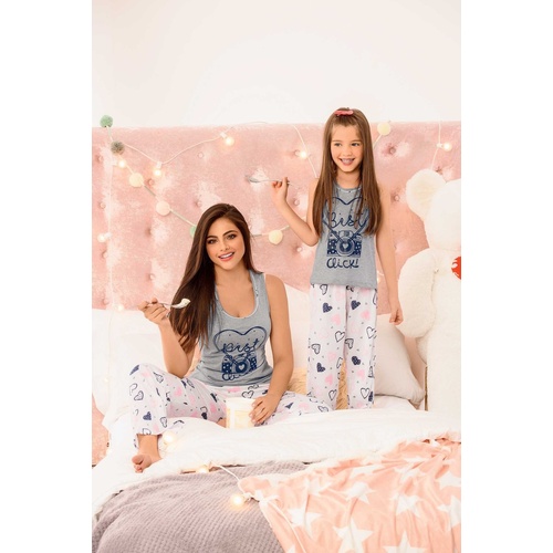 Girls PJs Sizes 2-8 Singlet with Long Pants Pyjamas Grey Click
