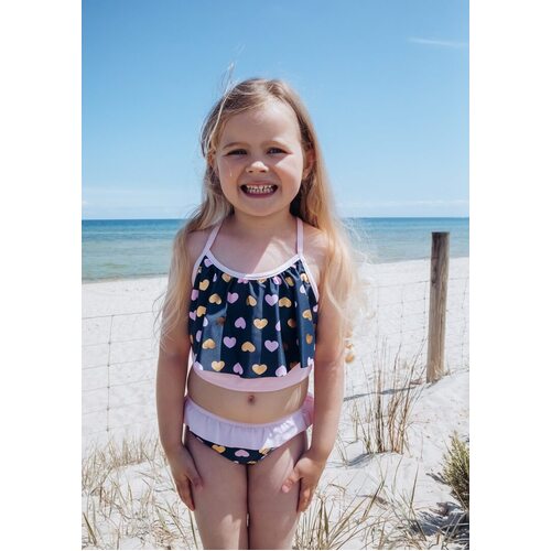 Girls Size 3-7 Bathers Tankini Set Navy Blue Hearts Print