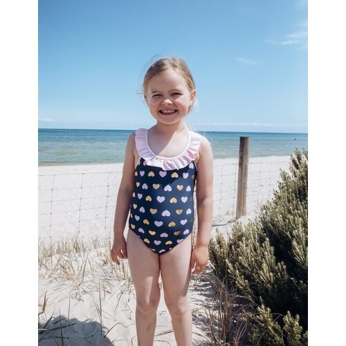 Girls Size 3-7 Bathers Swimsuit Gold Pink Hearts