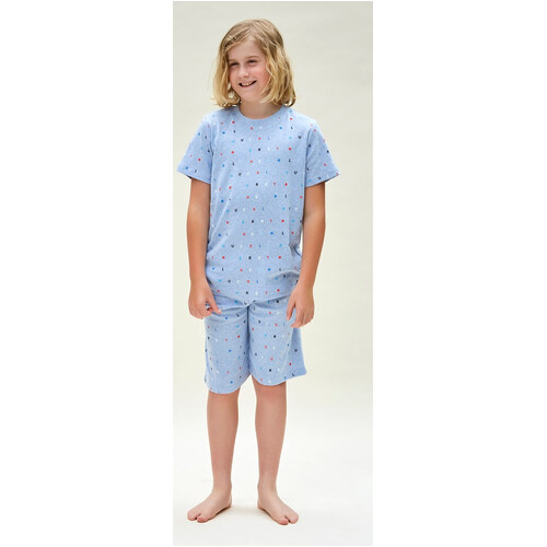 Boys Sizes 9-16 Blue Marle Print Cotton Short Sleeve PJS Pyjamas HL