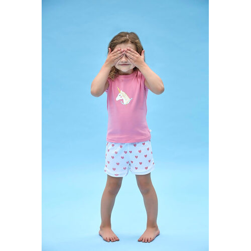 Girls Sizes 5-8 Pink Unicorn Cotton Short Sleeve PJS Pyjamas HL