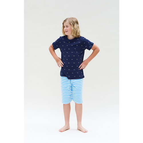 Boys Sizes 9-16 Navy Blue HL Print Cotton Short Sleeve PJS Pyjamas HL