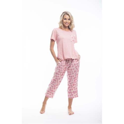Ladies PJS Cotton Tee and Capri Pants Pink Spots Jessie