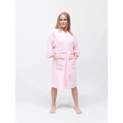 Ladies Givoni Terry Dressing Gown Robe 3/4 Sleeve Short Pink (87)
