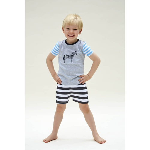 Boys Sizes 5-8 Grey Zebra Cotton Short Sleeve PJS Pyjamas HL