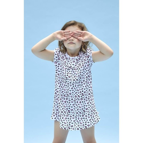 Girls Sizes 5-8 White Cheetah Print Short Sleeve Nightie PJS Pyjamas HL
