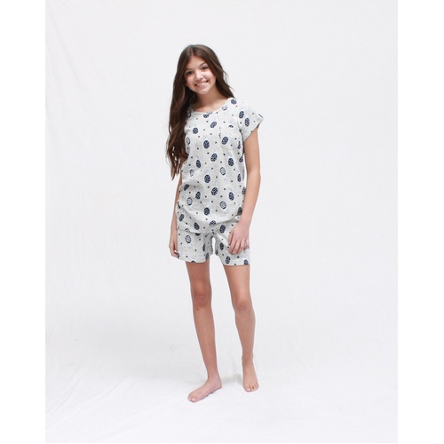 Girls Sizes 10-16 Grey Pineapple Cotton Short Sleeve PJS Pyjamas HL