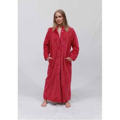 Ladies Givoni Luxury Button Dressing Gown Long Robe Berry (45)