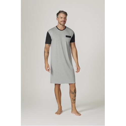 Mens Pyjamas Contare Bamboo Cotton Short Night Shirt Pjs Grey