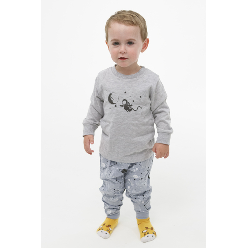 Boys Sizes 0-2 Grey Space Long Set PJS Pyjamas