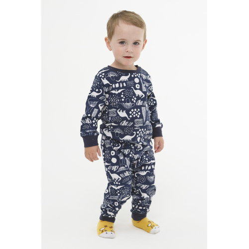 Boys Sizes 0-2 Blue Dinosaur Print Long Set PJS Pyjamas