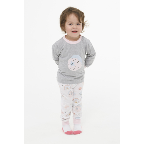 Girls Sizes 0-2 Pyjamas Long Set PJS Grey Space Moon Face 