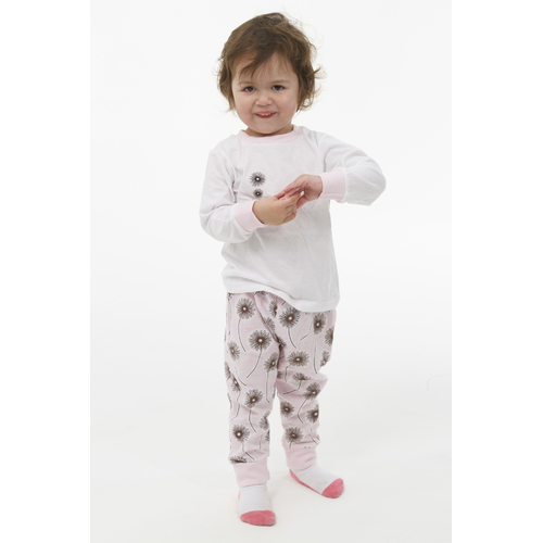 Girls Sizes 0-2 Pyjamas Long Set PJS White Love Dandelion Flower