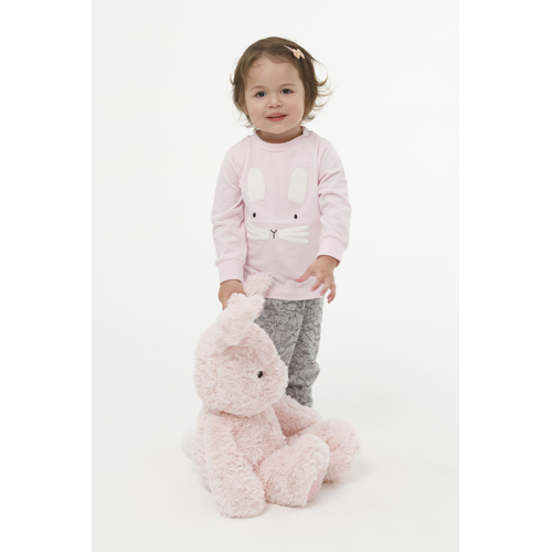 Girls Sizes 0-2 Pyjamas Long Set PJS Pink Bunny Face 