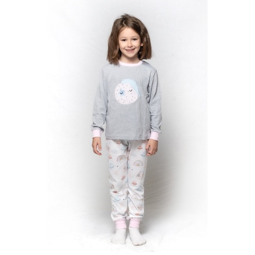 Girls Sizes 3-7 Grey Space Moon Pyjamas Long Set PJS