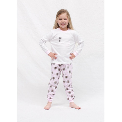 Girls Sizes 3-7 White Love Dandelion Pyjamas Long Set PJS 