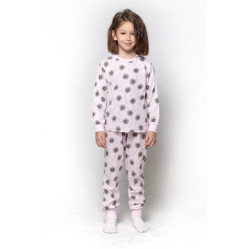 Girls Sizes 3-7 Pink Dandelion Print Pyjamas Long Set PJS 