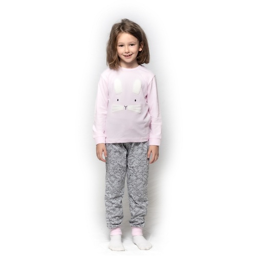 Girls Sizes 3-7 Pink Bunny Face Pyjamas Long Set PJS