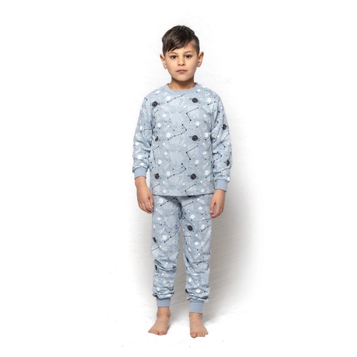 Boys Sizes 3-7 Grey Space Long Set PJS Pyjamas 