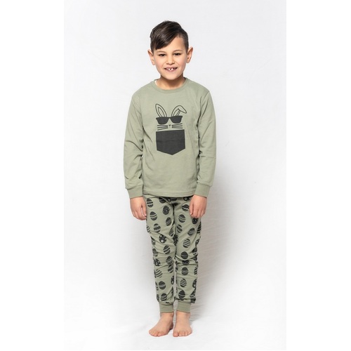 Boys Sizes 3-7 Khaki Bunny Long Set PJS Pyjamas 