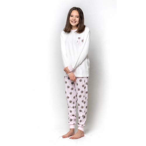 Girls Sizes 8-14 White Love Pink Dandelion Pyjamas Long Set PJS 