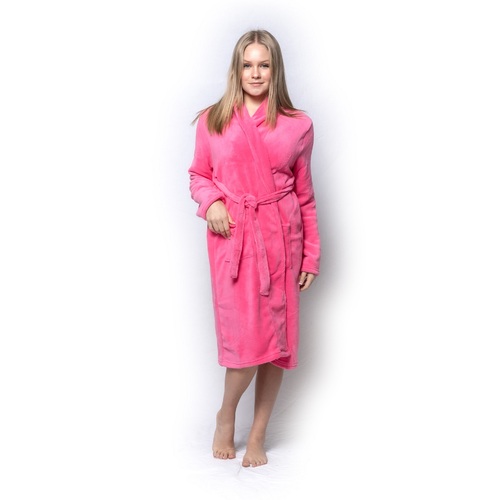 Ladies Hot Pink Winter Coral Fleece Dressing Gown Bath Robe