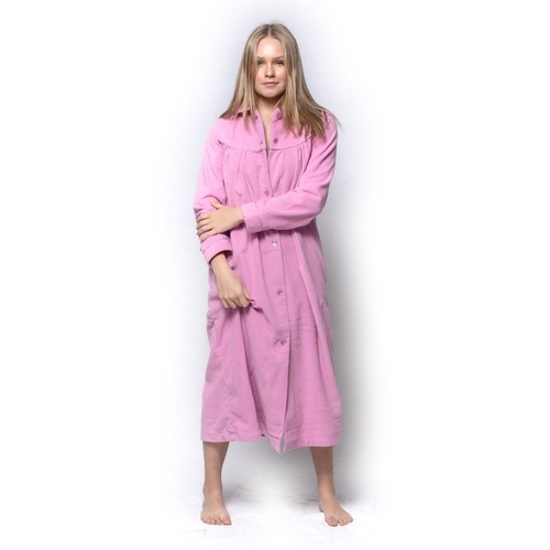 Ladies Givoni Pink Mid Length Button Dressing Gown Bath Robe (74)