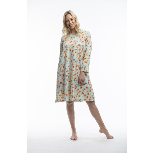 Ladies Blue Floral Cotton Long Sleeve Nightie Ombre 31989