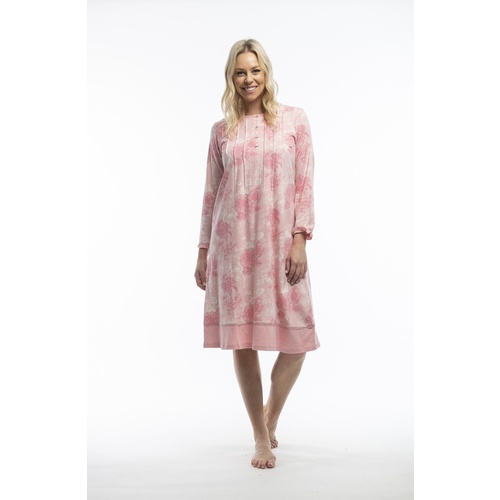 Ladies Pink Floral Cotton Long Sleeve Nightie 31961