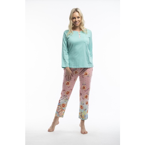 Ladies Blue Pink Ombre Floral Cotton Long 2 Piece PJS Pyjamas 31987/88a