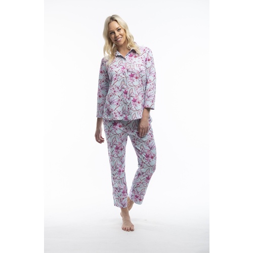 Ladies Pink Blue Floral Cotton 3/4 Sleeve 2 Piece PJS Pyjamas 31978/77
