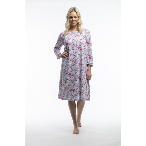 Ladies Pink Blue Floral Cotton 3/4 Length Sleeve Nightie 31976