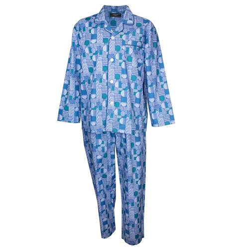Mens Small-2XL Pyjamas Contare Cotton Rich Long Pjs Set Blue Patch