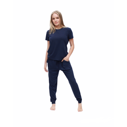 Ladies Pjs Short Sleeve Tee and Pants Navy Blue Lounge Wear