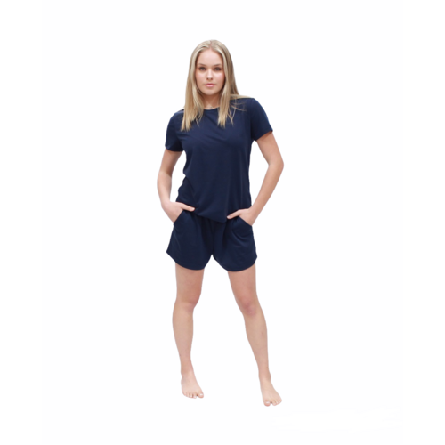 Ladies Pjs Short Sleeve Tee and Shorts Navy Blue Lounge Wear