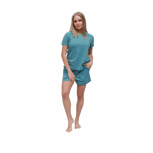 Ladies Pjs Short Sleeve Tee and Shorts Teal Blue Lounge Wear 