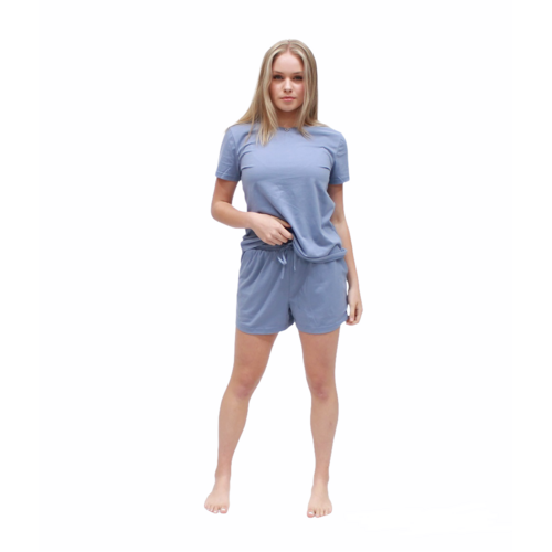 Ladies Pjs Short Sleeve Tee and Shorts Denim Blue Lounge Wear 