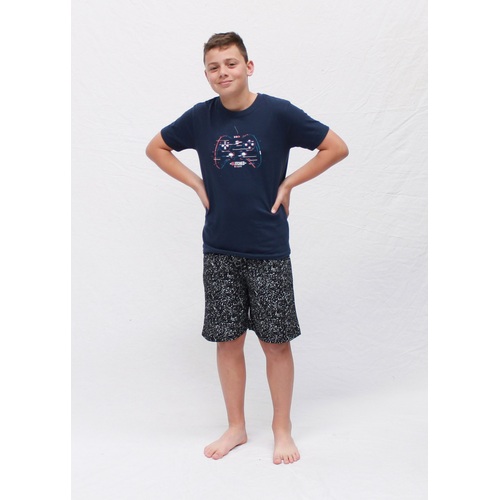 Boys PJS Sizes 8-14 Summer Cotton Short Sleeve Pyjamas Navy Blue Controller