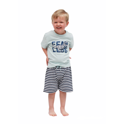 Boys PJs Size 0-2 Green Dino Fearless Short Sleeve Set Pyjamas