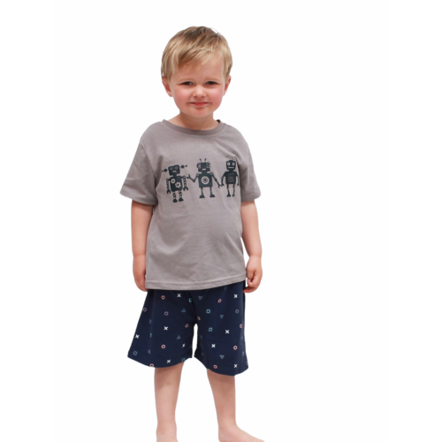 Boys PJS Sizes 3-7 Grey Robots Short Sleeve Pyjamas