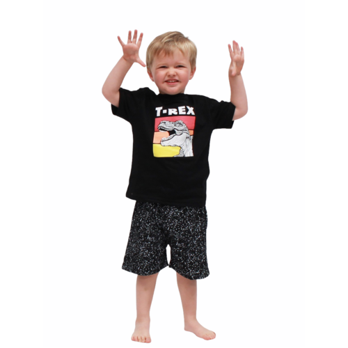 Boys PJS Sizes 3-7 Black T-Rex DIno Short Sleeve Pyjamas 