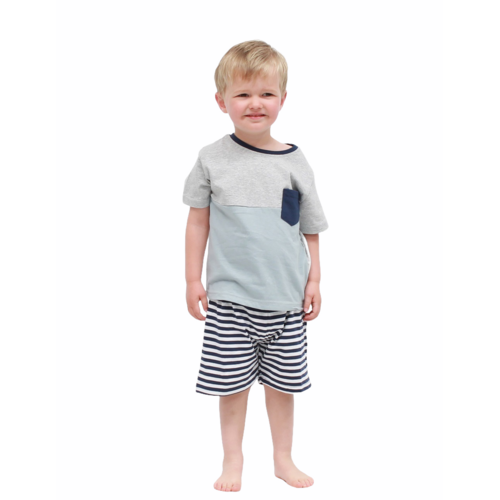 Boys PJS Sizes 3-7 Grey Blue Pocket Short Sleeve Pyjamas