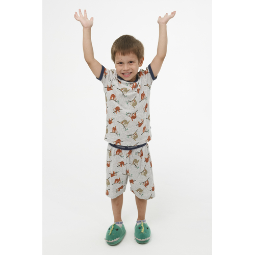 Boys Marquise Sizes 2-7 Grey Sloth Print Cotton Short Sleeve PJS Pyjamas 