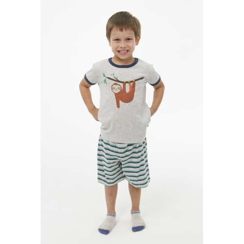 Boys Marquise Sizes 2-7 Grey Sloth Stripe Cotton Short Sleeve PJS Pyjamas