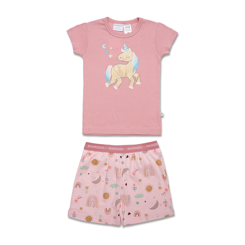 Girls Marquise Sizes 2-7 Pink Unicorn Cotton Short Sleeve PJS Pyjamas